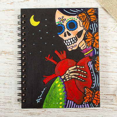 Mini diario con impresión de arte, 'La Catrina' - Mini diario con estampado de esqueleto de Catrina sin forro