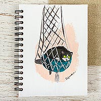Mini diario de impresión de arte, 'Hammock Kitten' - Mini diario de papel sin forro con temática de gato