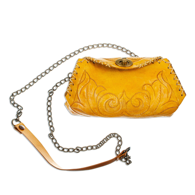 Golden Tooled Leather Shoulder Bag or Clutch