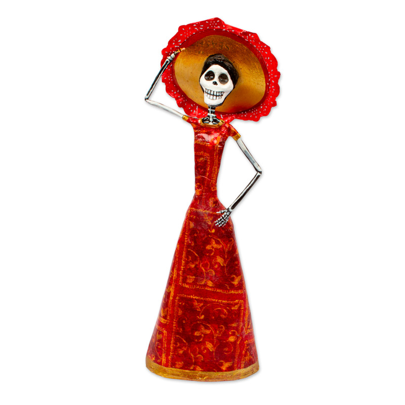 Hand Crafted Papier Mache Catrina Sculpture with Hat - Catrina in Red ...