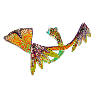 Escultura de papel maché alebrije, 'Quetzalcóatl colorido' - Escultura de Quetzalcóatl Alebrije pintada a mano brillante