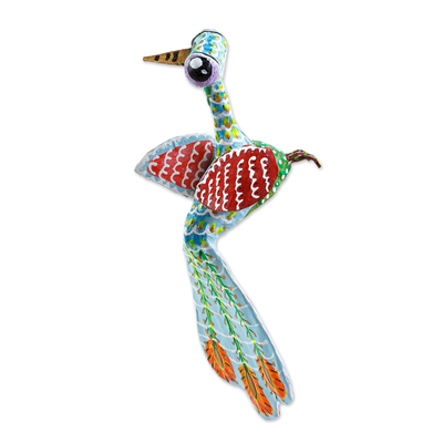 Papier mache alebrije sculpture, 'Colorful Bird' - Bird-Like Papier Mache Alebrije Sculpture