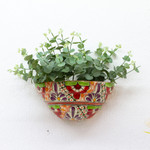 Ceramic wall planter, 'Colorful Garden' - Half Round Talavera Style Ceramic Wall Planter