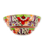 Ceramic wall planter, 'Colorful Garden' - Half Round Talavera Style Ceramic Wall Planter