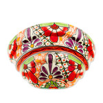 Ceramic wall planter, 'Colorful Garden' - Half Round Talavera Style Ceramic Wall Planter