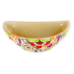 Ceramic wall planter, 'Colorful Garden' - Half Round Talavera Style Ceramic Wall Planter