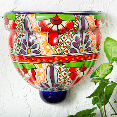 Wandpflanzgefäß aus Keramik - Keramik-Wandpflanzgefäß, handgefertigt in Mexiko