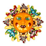 Ceramic wall art, 'Bright Sol' - Hand Crafted Talavera Style Sun Wall Accent