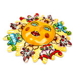 Ceramic wall art, 'Bright Sol' - Hand Crafted Talavera Style Sun Wall Accent
