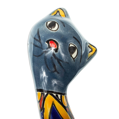 estatuilla de cerámica - Estatuilla de gato de cerámica floral pintada a mano