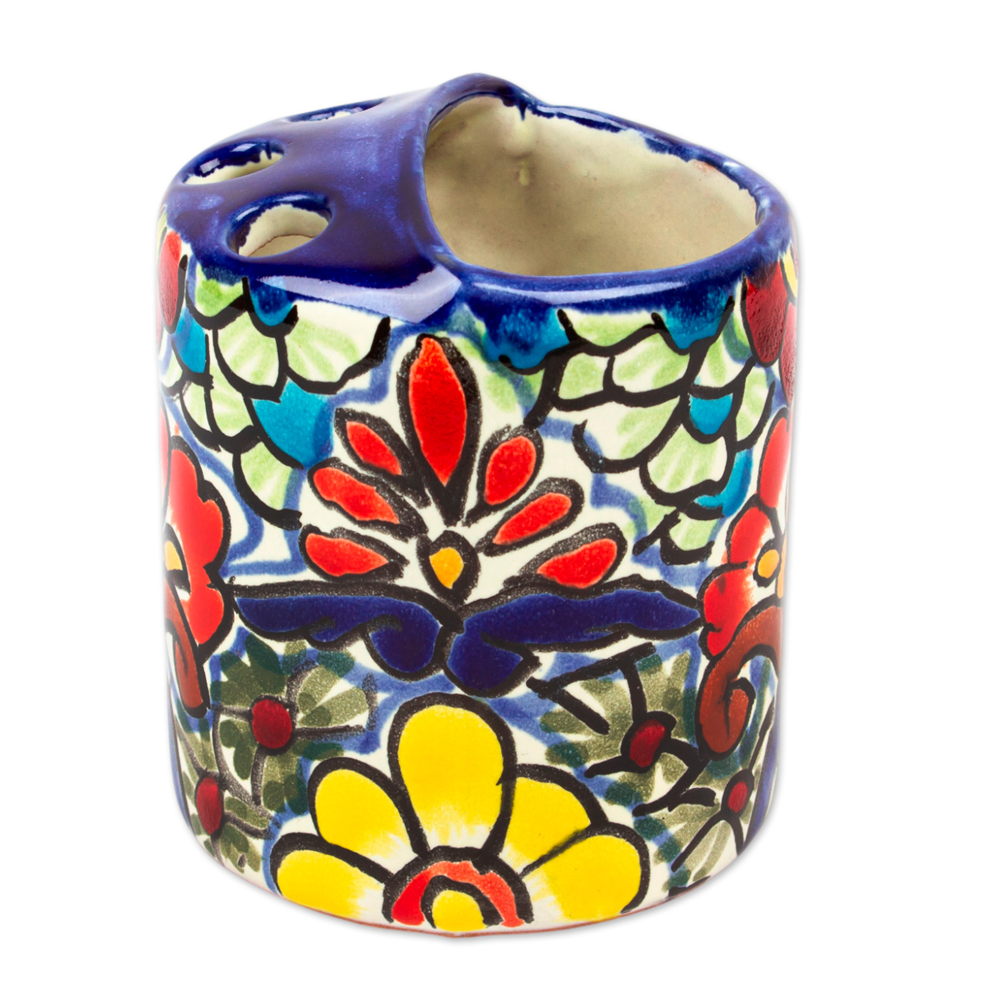 Artisan Crafted Multicolored Ceramic Toothbrush Holder Talavera