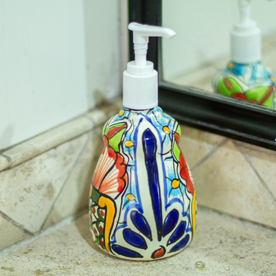 Ceramic soap dispenser, Talavera Bouquet