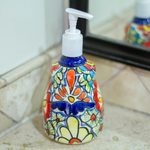 Ceramic soap dispenser, 'Talavera Flowers' - Handmade Talavera-Style Soap Dispenser
