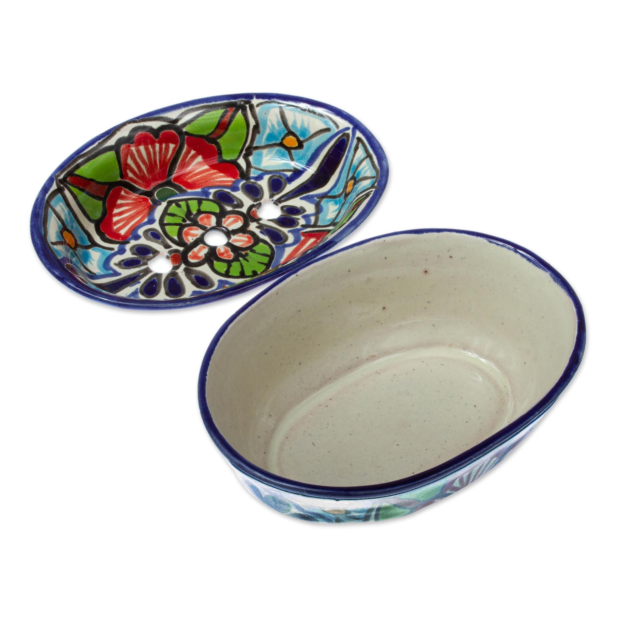 Handmade Talavera Style Ceramic Soap Dish Talavera Bouquet NOVICA