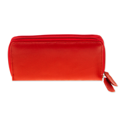 Long leather wallet, 'Bajio Russet' - Russet Leather Long Zipper Wallet from Mexico