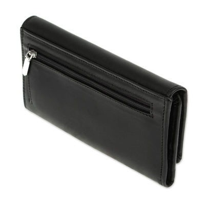 Langes dreifach faltbares Portemonnaie aus Leder - Dreifach-Geldbörse aus schwarzem Leder aus Mexiko