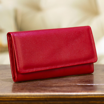 Long leather trifold wallet, Coporo Burgundy