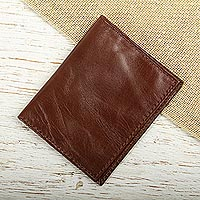 Leather bifold card wallet, 'Streamlined in Brown' - Brown Leather Bifold Card Wallet