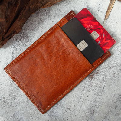 Leather card wallet, 'Travel Smart in Brown' - Slender Brown Leather Card Holder Wallet