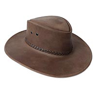 Sombrero de cuero para hombre, 'Outback Ranger in Espresso' - Sombrero de cuero estilo Ranger para hombre en marrón