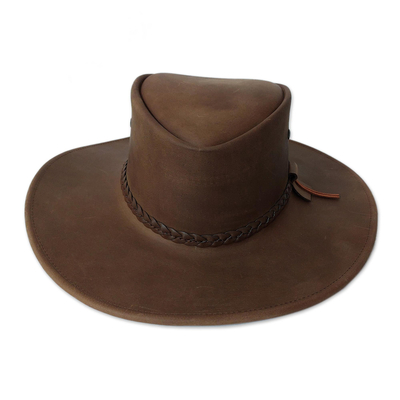 Men's leather hat, 'Outback Ranger in Espresso' - Men's Ranger-Style Leather Hat in Brown