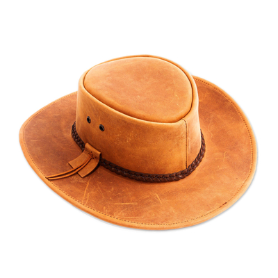 Men's leather hat, 'Cattleman Ranger' - Golden Tan Men's Leather Hat