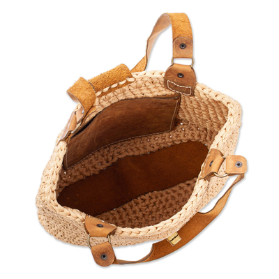Leather-accented crocheted shoulder bag, 'Riviera' - Hand Crocheted Shoulder Bag with Leather Accents