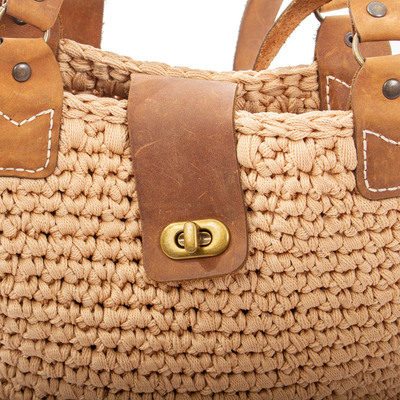 Leather-accented crocheted shoulder bag, 'Riviera' - Hand Crocheted Shoulder Bag with Leather Accents