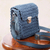 Leather-accented crocheted shoulder bag, 'Costa del Sol' - Small Crocheted Blue Shoulder Bag with Leather Trim thumbail