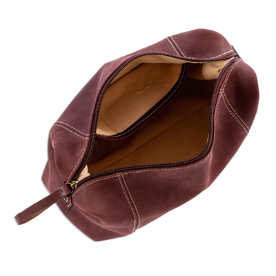 Leather toiletry case, 'Brooklyn Bound in Brown' - Brown Leather Unisex Toiletry Travel Bag