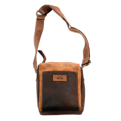 Leather shoulder bag, 'Open Road in Brown' - Unisex Brown Leather Shoulder Bag