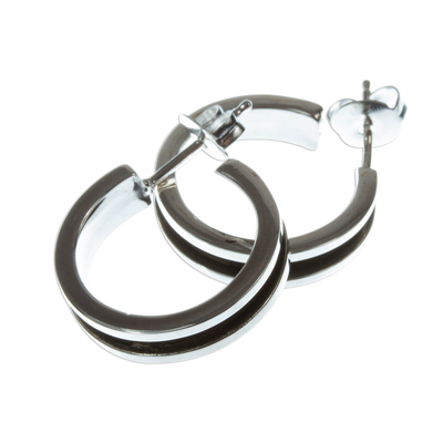 Silver half-hoop earrings, 'Wheels Up' - Polished and Oxidized 950 Silver Half-Hoop Earrings
