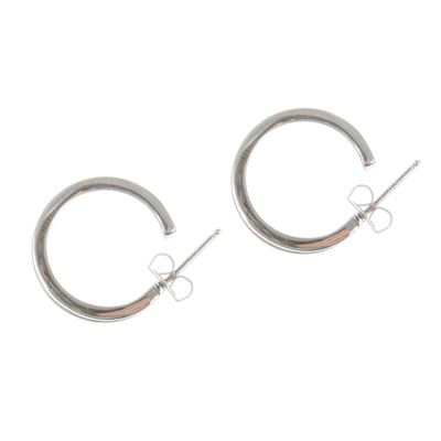 Silver half-hoop earrings, 'Wheels Up' - Polished and Oxidized 950 Silver Half-Hoop Earrings