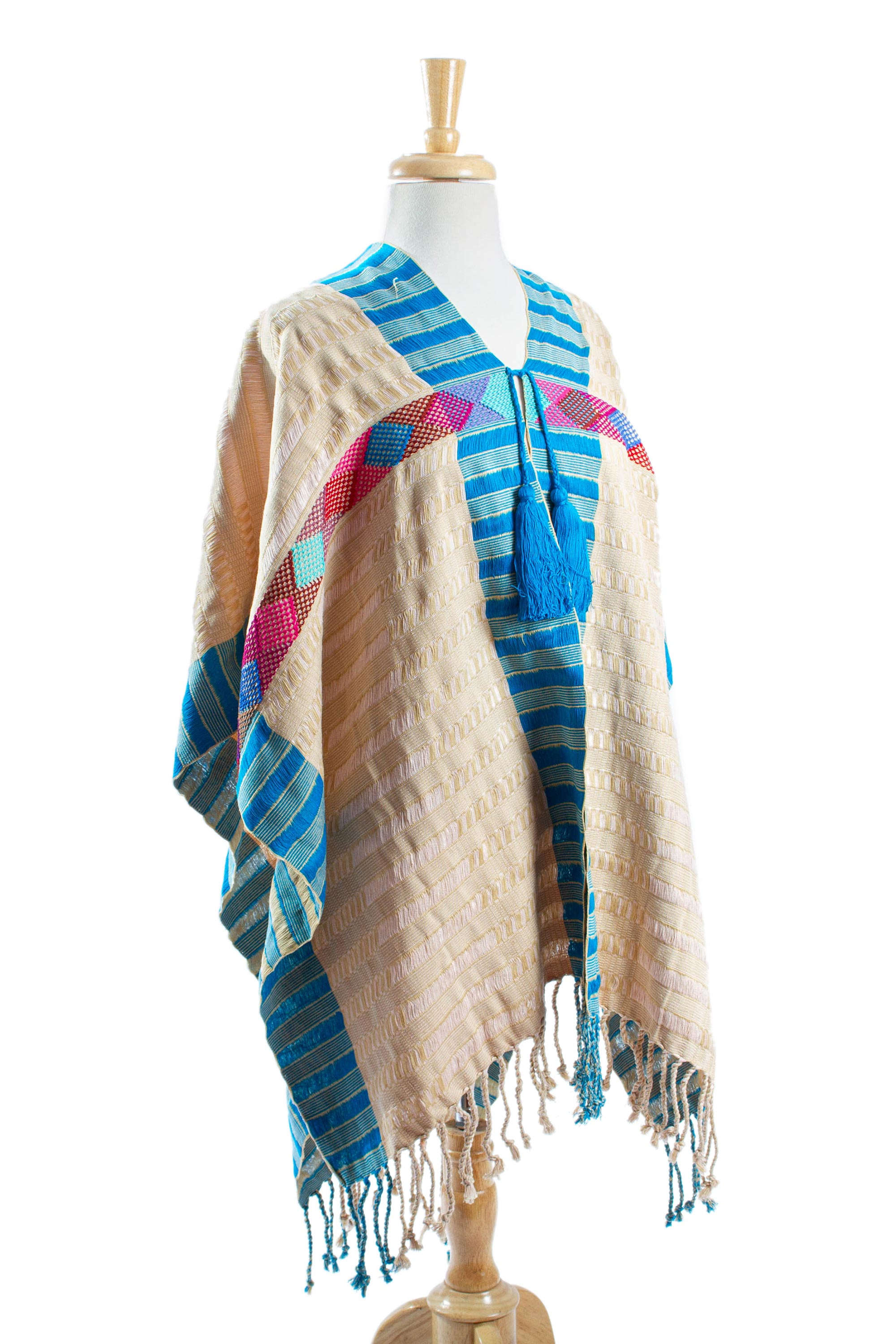 Hand Woven Multicolored Poncho from Mexico - Chiapas Diamonds | NOVICA