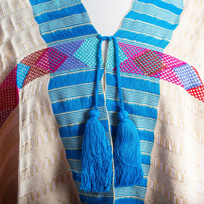 Cotton poncho, 'Chiapas Diamonds' - Hand Woven Multicolored Poncho from Mexico