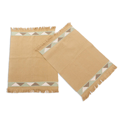 Cotton placemats, 'Mountain Vista in Tan' (pair) - Hand Crafted Tan Cotton Placemats (Pair)