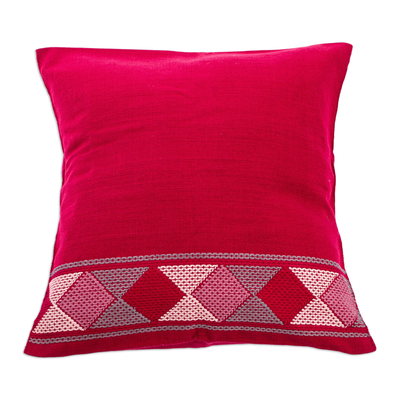 Kissenbezüge aus Baumwolle, (Paar) - 2 handgewebte Kissenbezüge aus roter Baumwolle mit Rosa und Grau