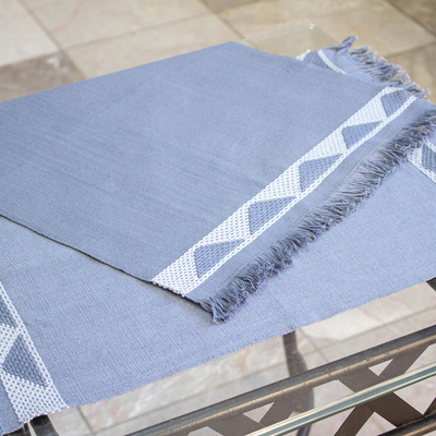 Cotton placemats, 'Mountain Vista in Grey' (pair) - Grey Hand Woven Placemats from Guatemala (Pair)
