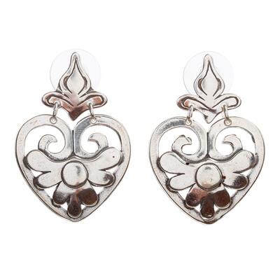 Sterling silver dangle earrings, 'Tarascan Hearts' - Heart Shaped Sterling Silver Dangle Earrings