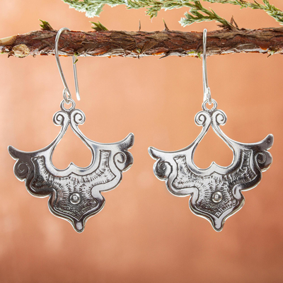 Sterling silver dangle earrings, 'Flor de Amor' - Artisan Crafted Sterling Silver Dangle Earrings