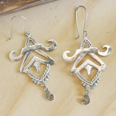 Sterling silver dangle earrings, 'Escapade' - Hand Crafted Sterling Silver Dangle Earrings