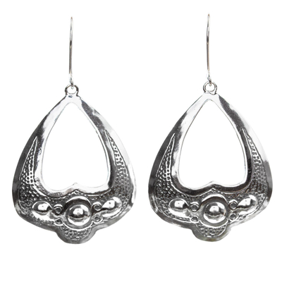 Sterling silver dangle earrings, 'Mysterious Moment' - Hand Cast Sterling Silver Dangle Earrings