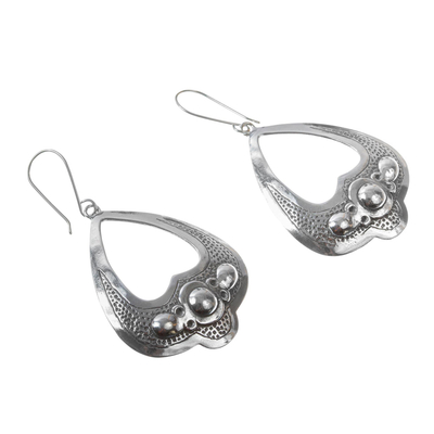 Sterling silver dangle earrings, 'Mysterious Moment' - Hand Cast Sterling Silver Dangle Earrings