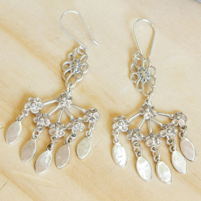 Sterling silver chandelier earrings, 'Daisy Fantasia' - Daisy Motif Sterling Silver Chandelier Earrings