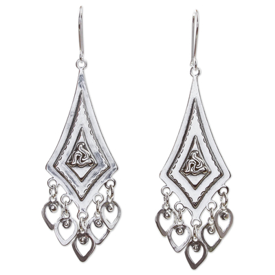 Sterling silver chandelier earrings, 'Triskelion' - Triskelion Motif Sterling Silver Chandelier Earrings