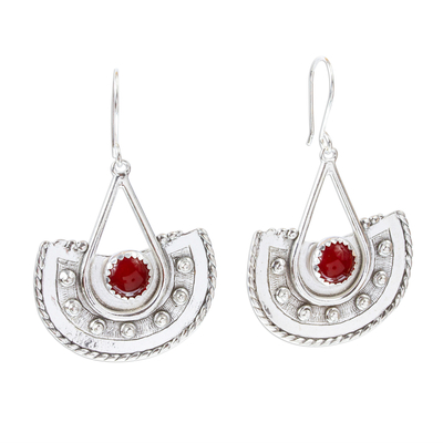 Carnelian dangle earrings, 'Embers' - Carnelian and Sterling Silver Dangle Earrings