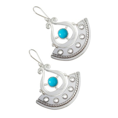 Turquoise dangle earrings, 'Eye in the Sky' - Genuine Turquoise and Sterling Silver Earrings