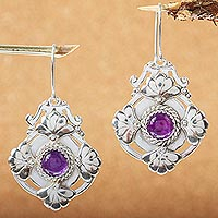 Amethyst dangle earrings, 'Piazza' - Amethyst and Sterling Silver Earrings from Mexico