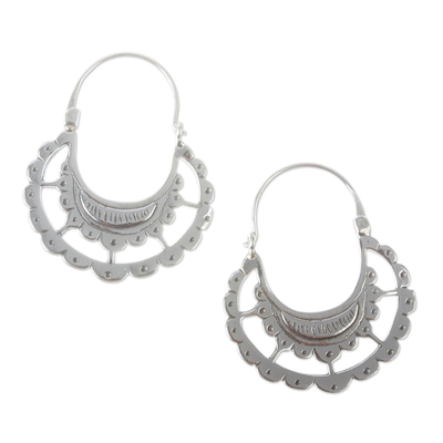 Sterling silver hoop earrings, 'Eastlake' - Victorian-Style Sterling Silver Hoop Earrings
