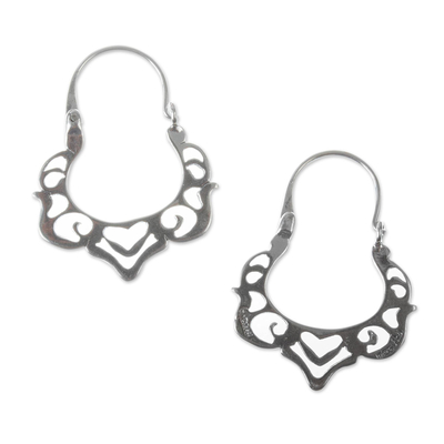 Sterling silver hoop earrings, 'Nouveau Mexico' - Art Nouveau Style Sterling Silver Hoop Earrings